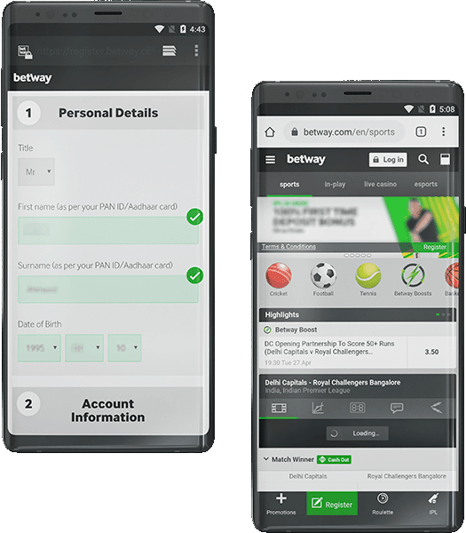 Registracija na Betway mobile strani
